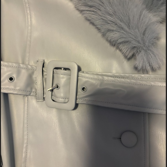 Zara light blue belted faux leather trench coat NWT - Picture 5 of 15